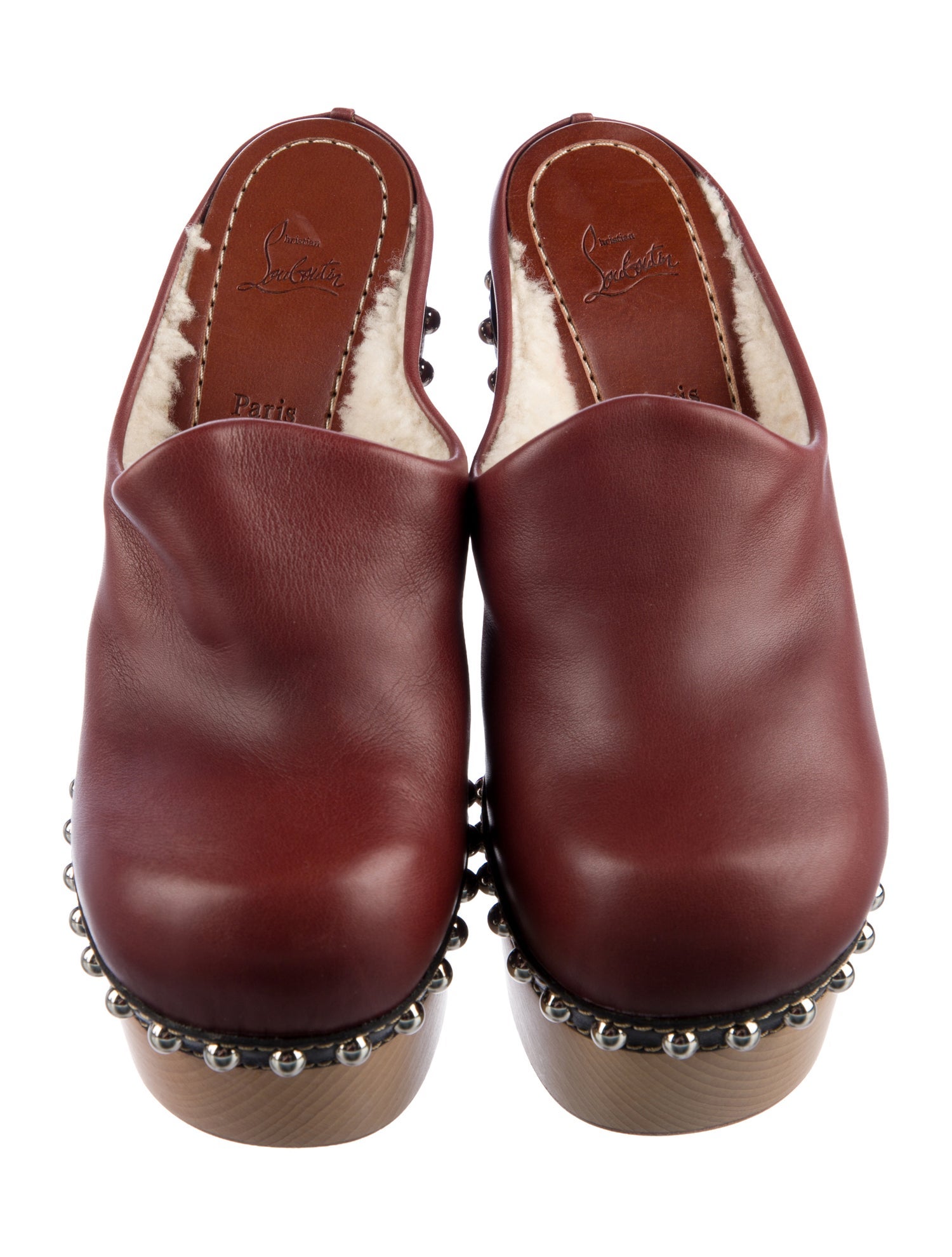 Christian Louboutin Leather Fur Trim Mules